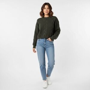 Aritzia Heritage Knit 100% Merino‎ Wool Cable Knit Sweater Green 2XS
